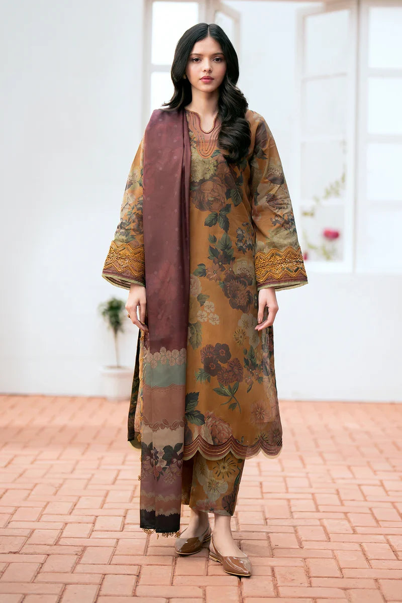 Khaddar 3pc unstitched digital printed suit with patches