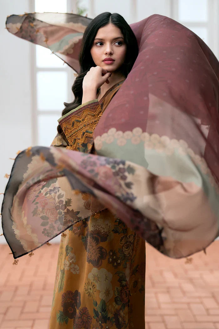 Khaddar 3pc unstitched digital printed suit with patches