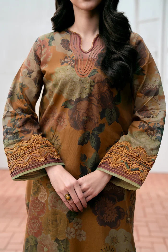 Khaddar 3pc unstitched digital printed suit with patches