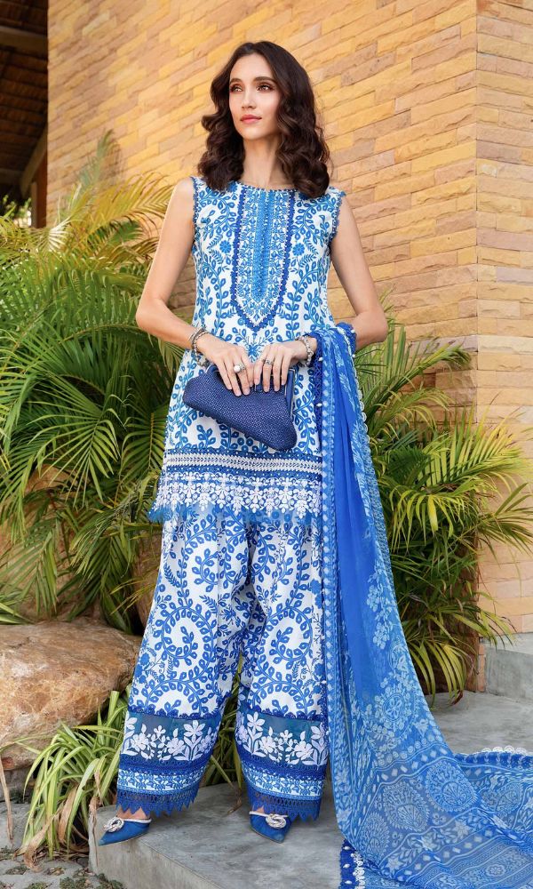 Lawn 3pc unstitched digital print suit with patches