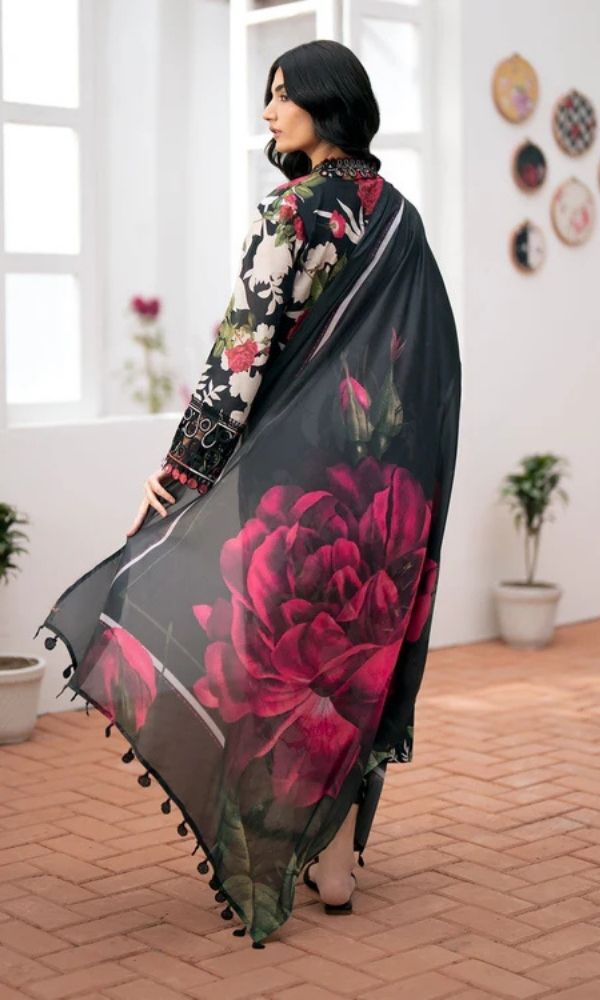 Khaddar 3pc unstitched digital printed suit with patches