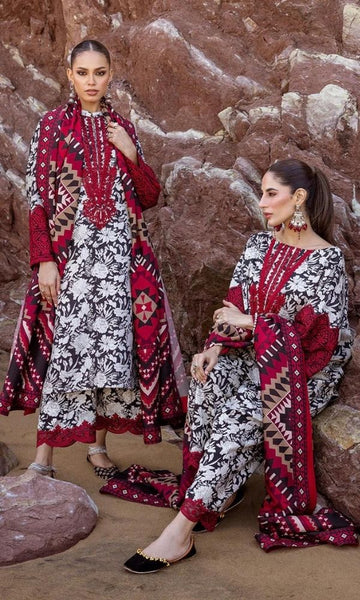Lawn 3pc digital printed suit with patches