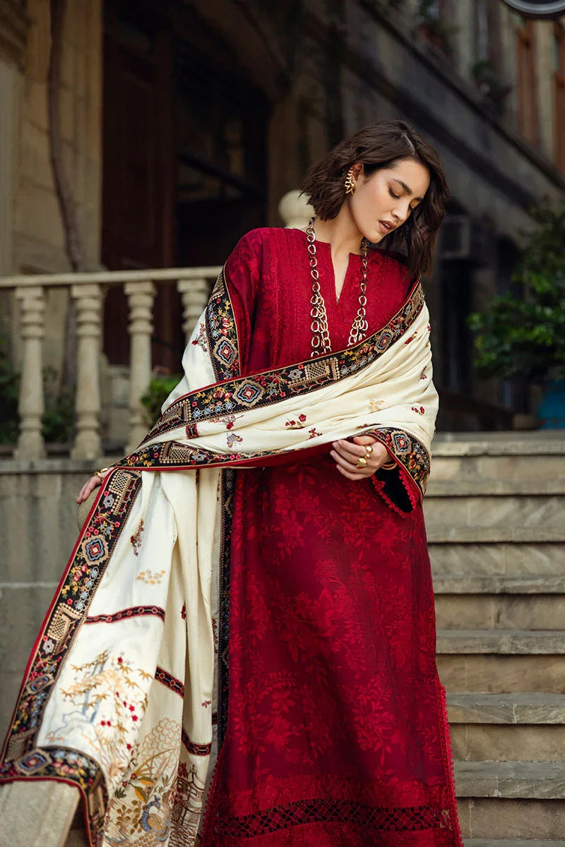 dhanak 3pc unstiched heavy embroidered suit with embroidered shawl
