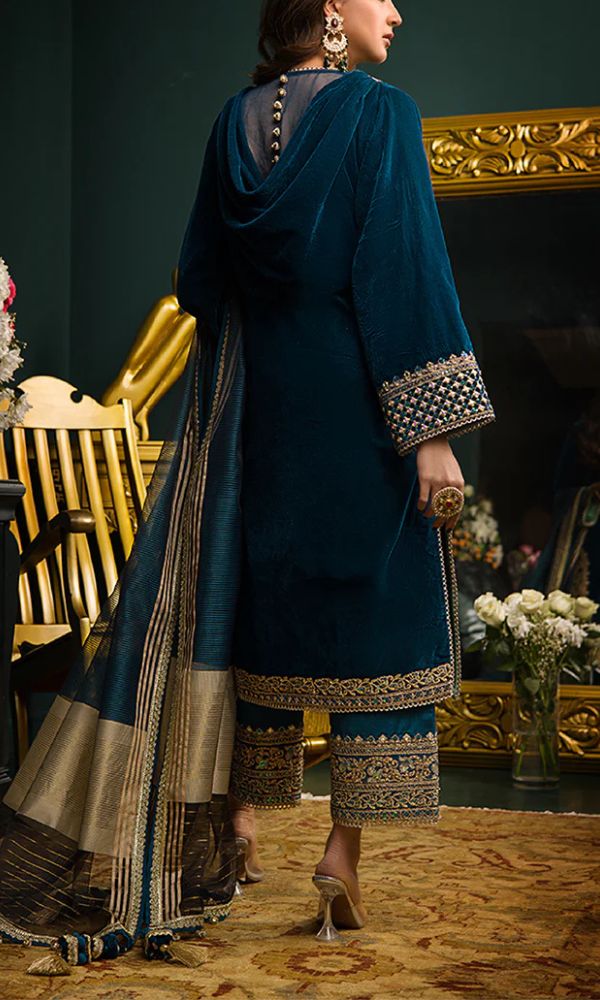 Velvet 3pc sequence embroidered suit with same embroidered trouser