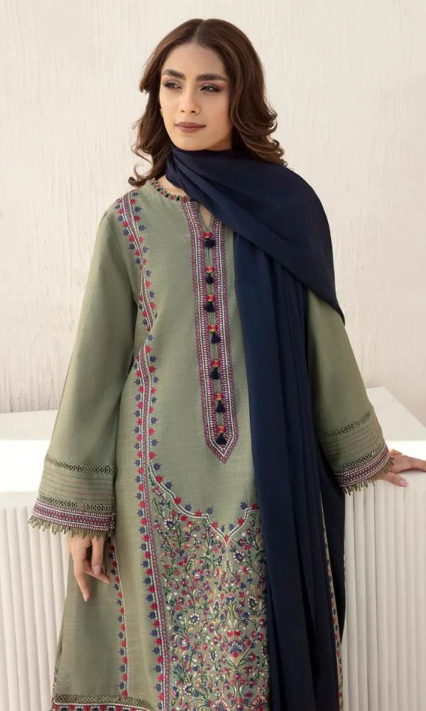 Dhanak 3pc unstitched embroidered suit with same shawl