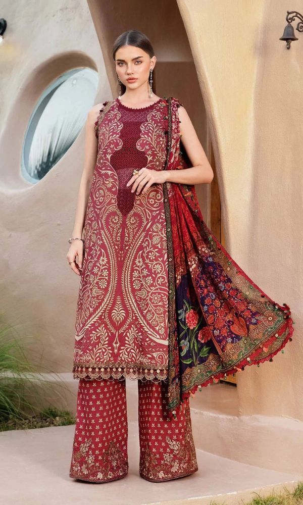 Lawn 3pc unstitched digital printed suit with patches