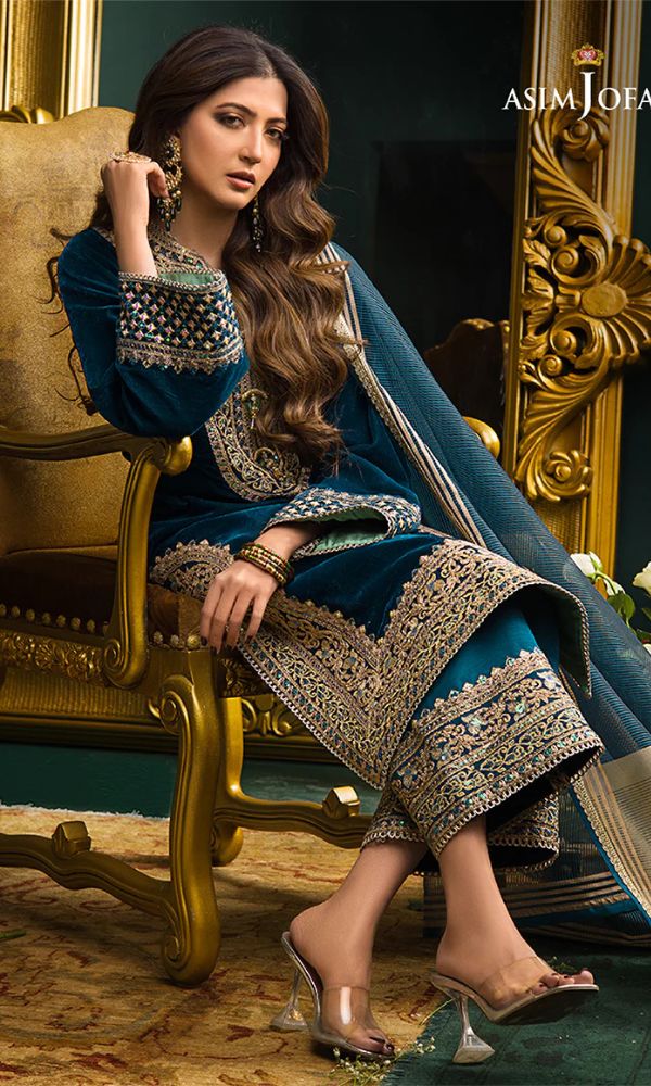 Velvet 3pc sequence embroidered suit with same embroidered trouser