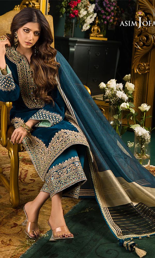 Velvet 3pc sequence embroidered suit with same embroidered trouser