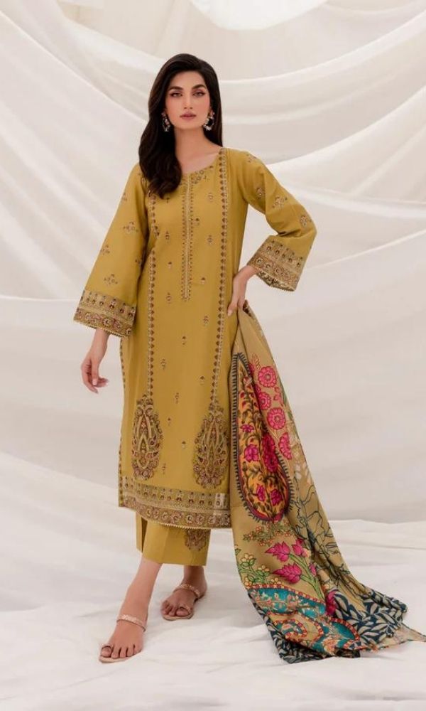 Dhanak 3pc unstitched heavy embroidered shirt with patches and diamond digital printed dupatta