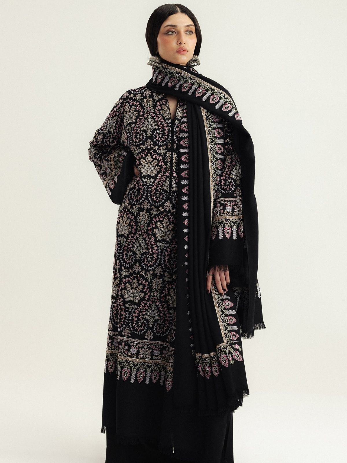 Dhanak 3pc unstitched fully embroidered winter collection suit