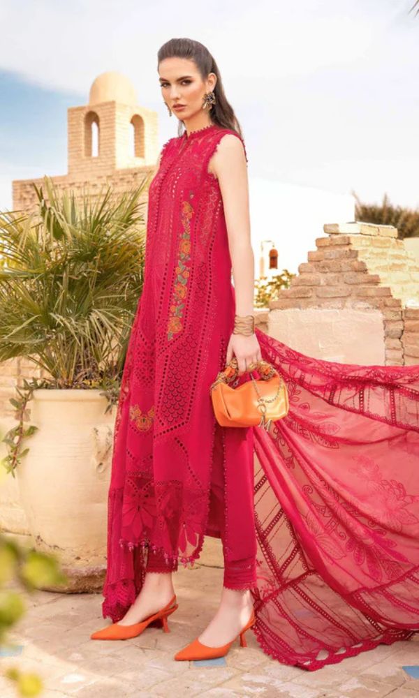 Lawn chiken kari boring fully embroidered suit with pallu patches