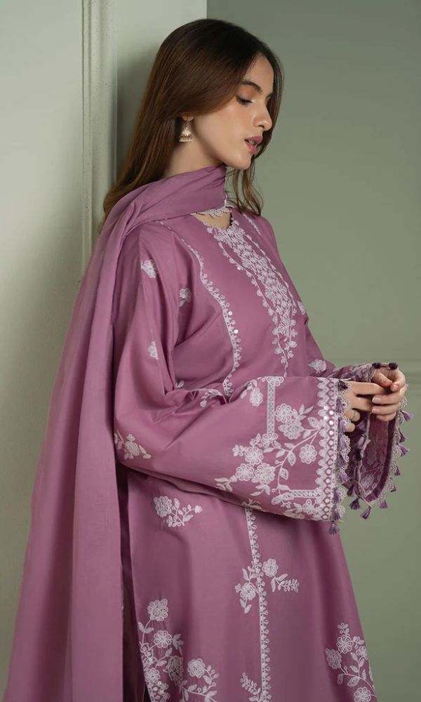 Dhanak 3pc unstitched embroidered suit with embroidered shawl
