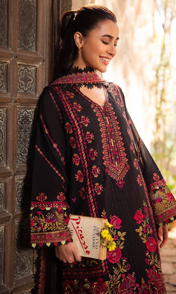 Dhanak 3pc unstitched heavy embroidered suit with heavy embroidered shawl