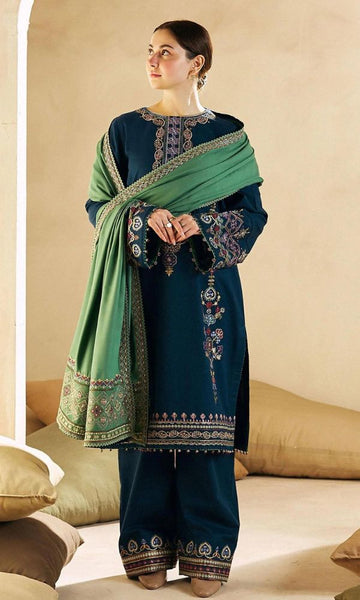 Dhanak 3pc unstitched heavy embroidered suit