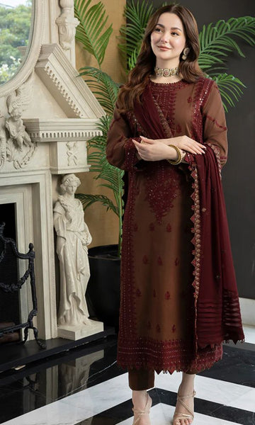 Dhanak 3pc unstitched sequence heavy embroidered suit