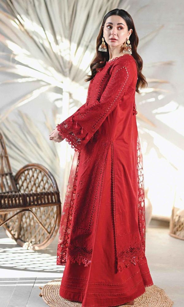 Lawn 3pc unstitched heavy chikankari embroidered suit with embroidered dupatta