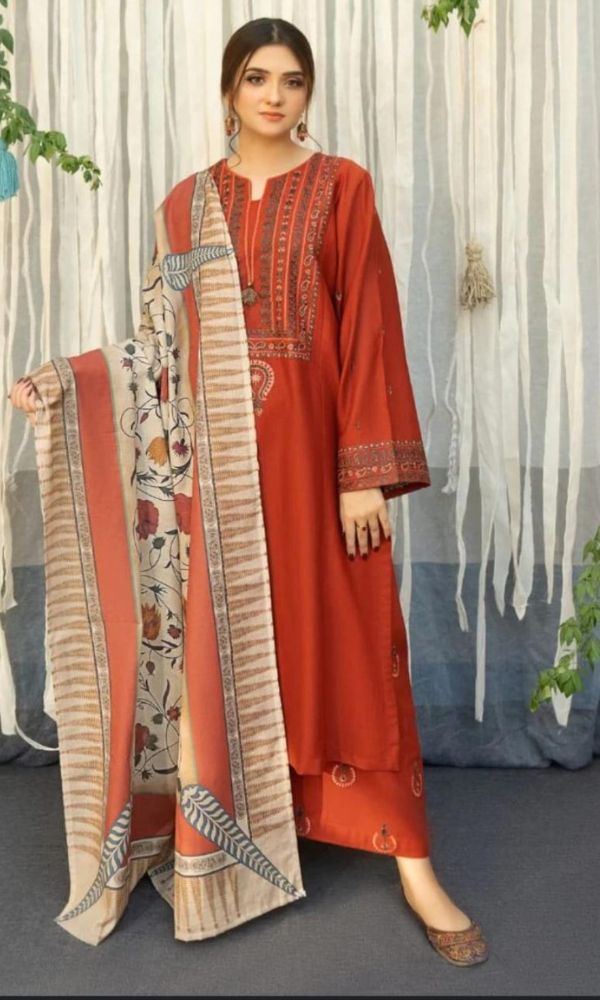 Dhanak 3pc unstitched embroidered suit