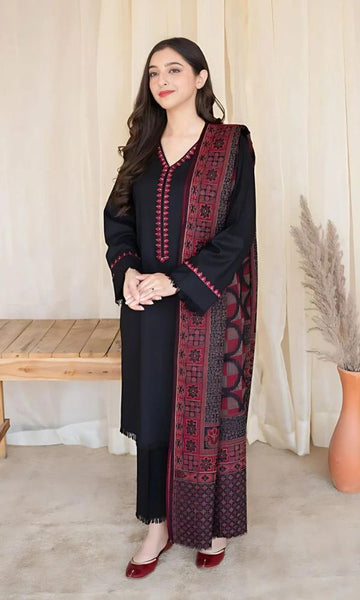 Dhanak3pc unstitched embroidered dress