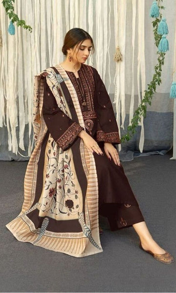 Dhanak 3pc unstitched heavy embroidered suit