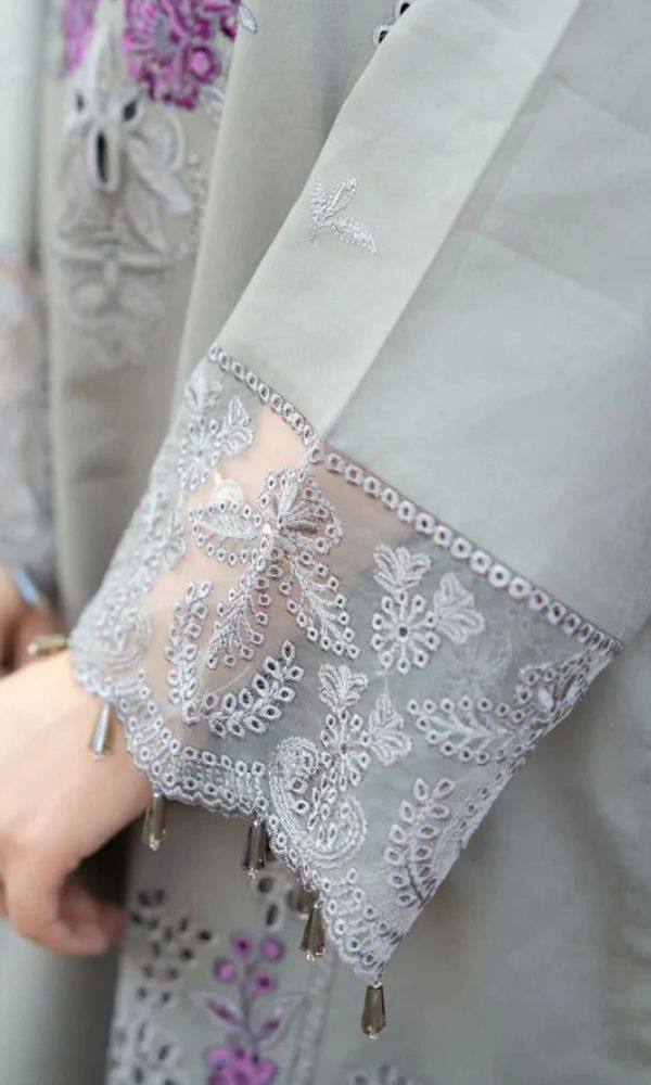 Dhanak 3pc unstitched embroidered suit with embroiered shawl