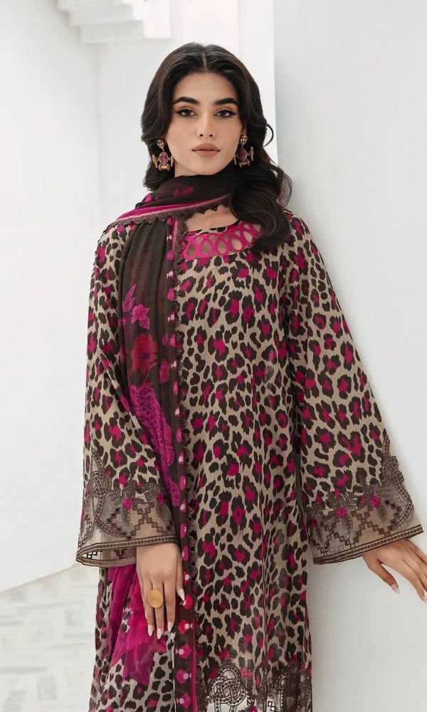 Lawn 3pc digital printed suit with patches and monar digital printed dupatta