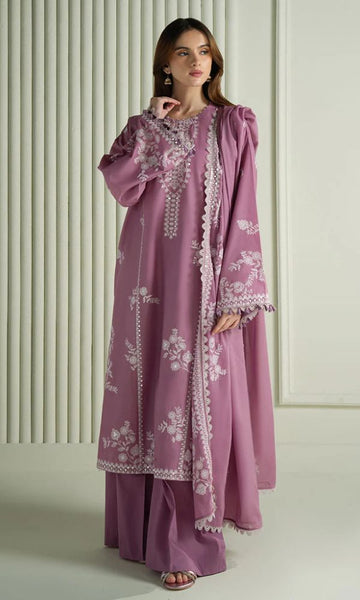 Dhanak 3pc unstitched embroidered suit with embroidered shawl
