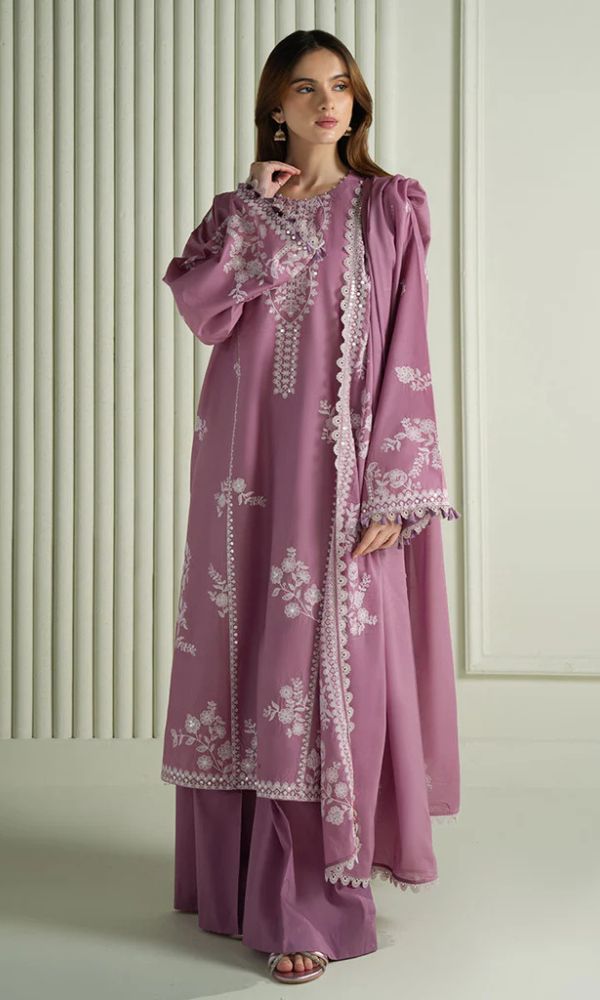 Dhanak 3pc unstitched embroidered suit with embroidered shawl