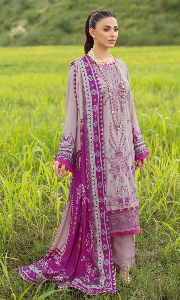 Dhanak 3pc unstitched embroidered suit with digital printed shawl