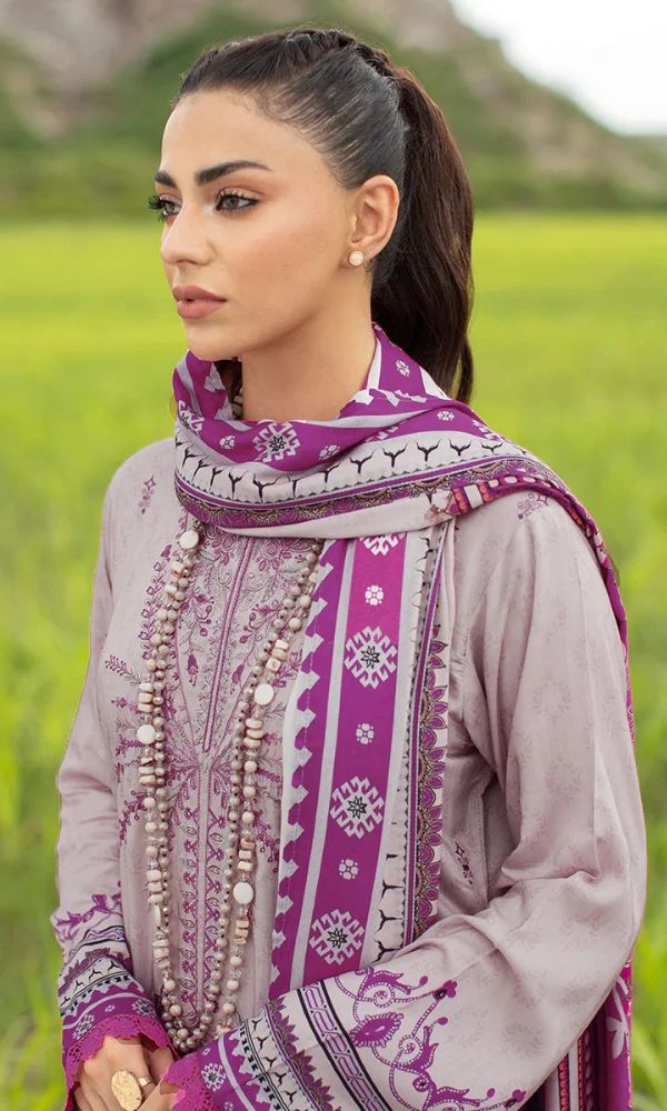 Dhanak 3pc unstitched embroidered suit with digital printed shawl
