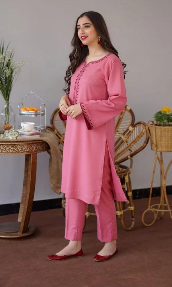 Dhanak 3pc unstitched suit with same embroidered shawl