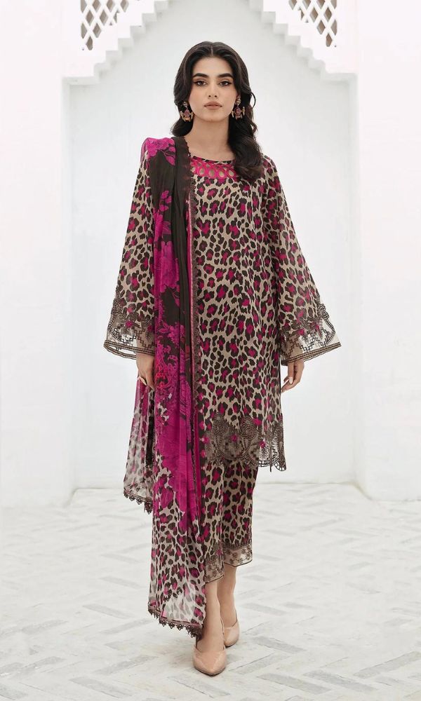Lawn 3pc digital printed suit with patches and monar digital printed dupatta