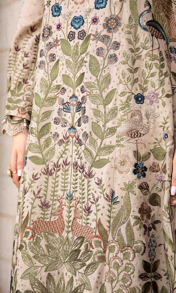 Dhanak 3pc unstitched fully embroidered suit with digital printed wool shawl