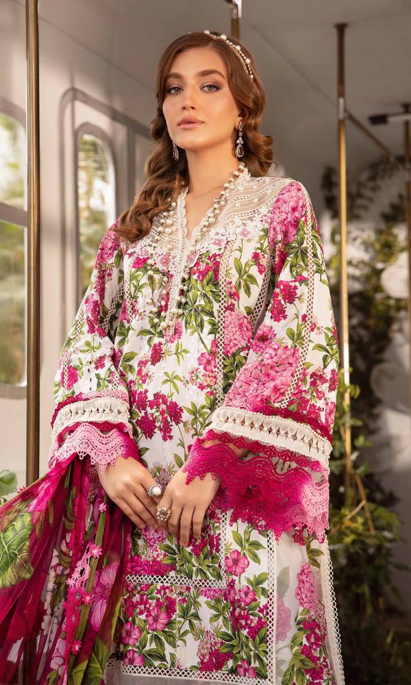 Lawn 3pc unstitched digital printed suit with patches