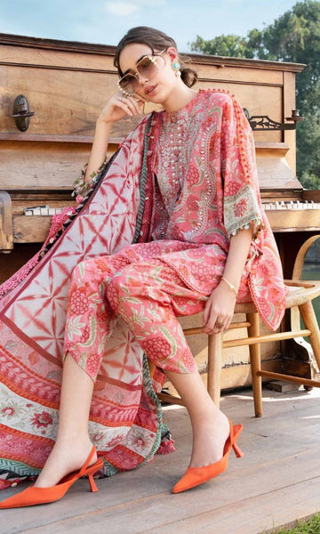 Lawn 3pc unstitched digital printed suit with patches