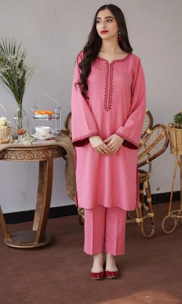 Dhanak 3pc unstitched suit with same embroidered shawl