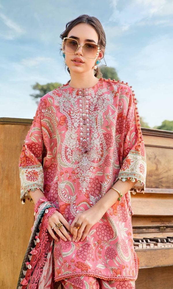 Lawn 3pc unstitched digital printed suit with patches