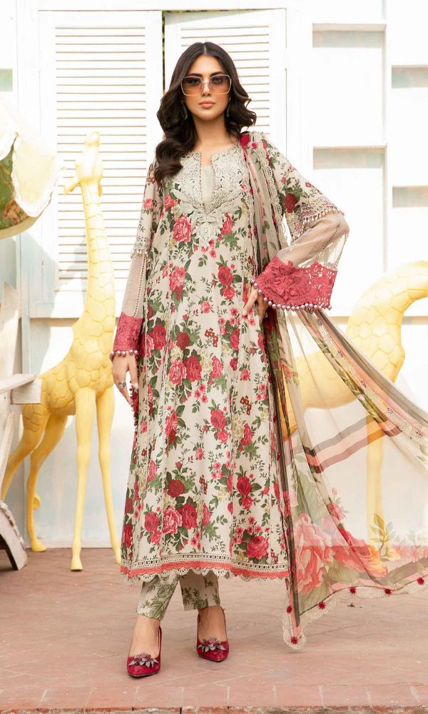 Lawn 3pc unstitched digital printed collection with patches
