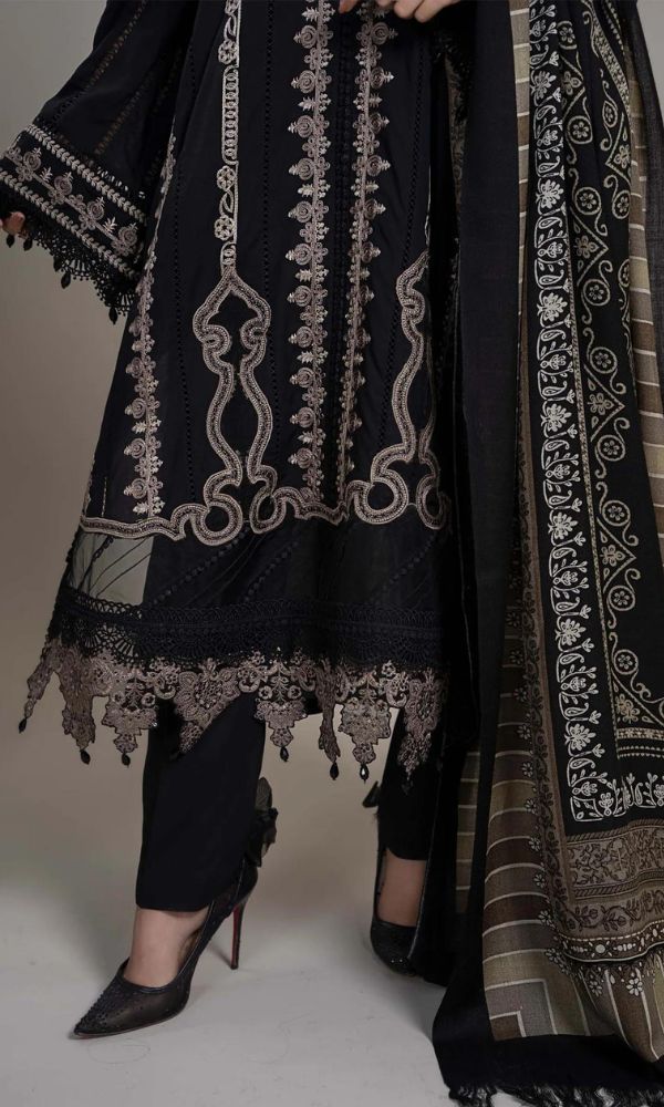 Lawn 3pc unstitched heavy embroidered suit with silk dupatta