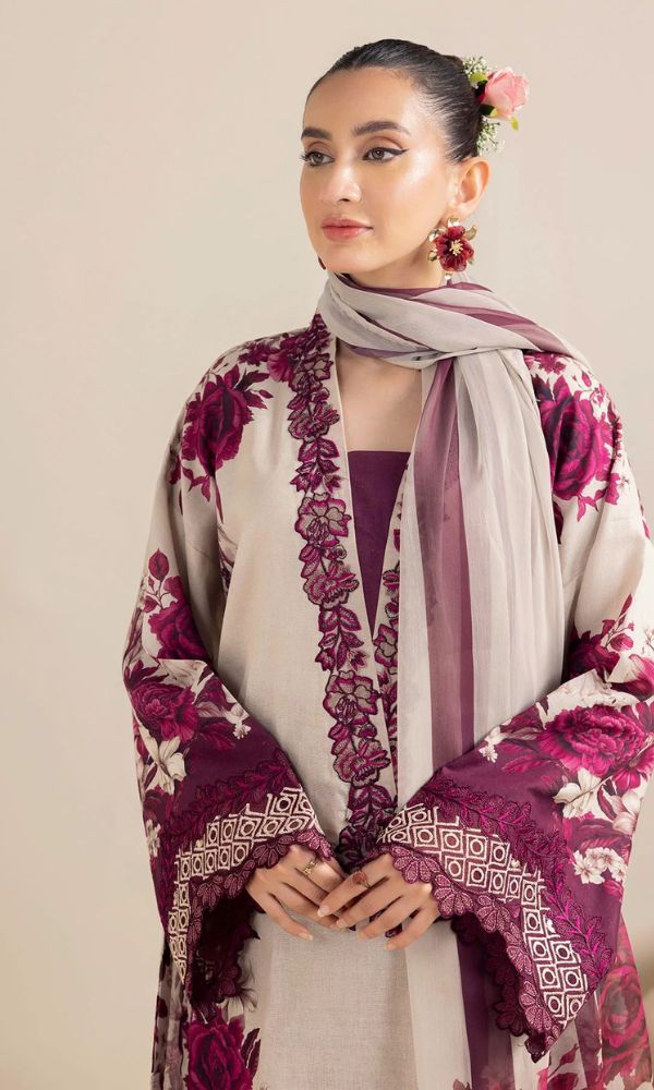 Lawn digital printed suit with patches