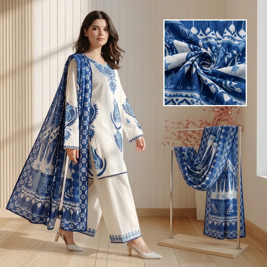 1. Premium Dhanak 3 Piece Embroidered Suit for Women
2. Dhanak Embroidered Shirt for Women’s Unstitched Suit
3. Dhanak Embroidered Sleeves for Women’s Winter Suit
4. Dhanak Plain Backside for Women’s Unstitched Suit
5. Digital Printed Poly Wool Shawl for Dhanak 3 Piece Suit
6. Dhanak Plain Trouser with Patches for Women’s Winter Suit
