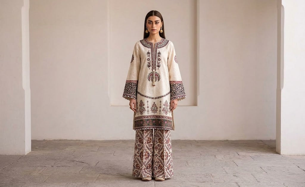 Premium Dhanak 3 Piece Embroidered Suit for Women
Dhanak Embroidered Shirt for Women’s Winter Suit
Dhanak Embroidered Sleeves with Patches
Dhanak Plain Backside for Unstitched Suit
Digital Printed Poly Wool Shawl for Dhanak Suit
Dhanak Embroidered Trouser for Women’s Winter Suit