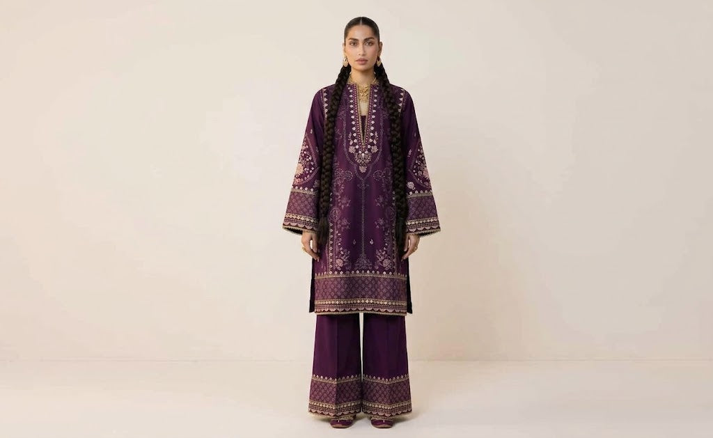 Premium Dhanak 3 Piece Embroidered Suit with Bamber Chiffon Dupatta WS-54