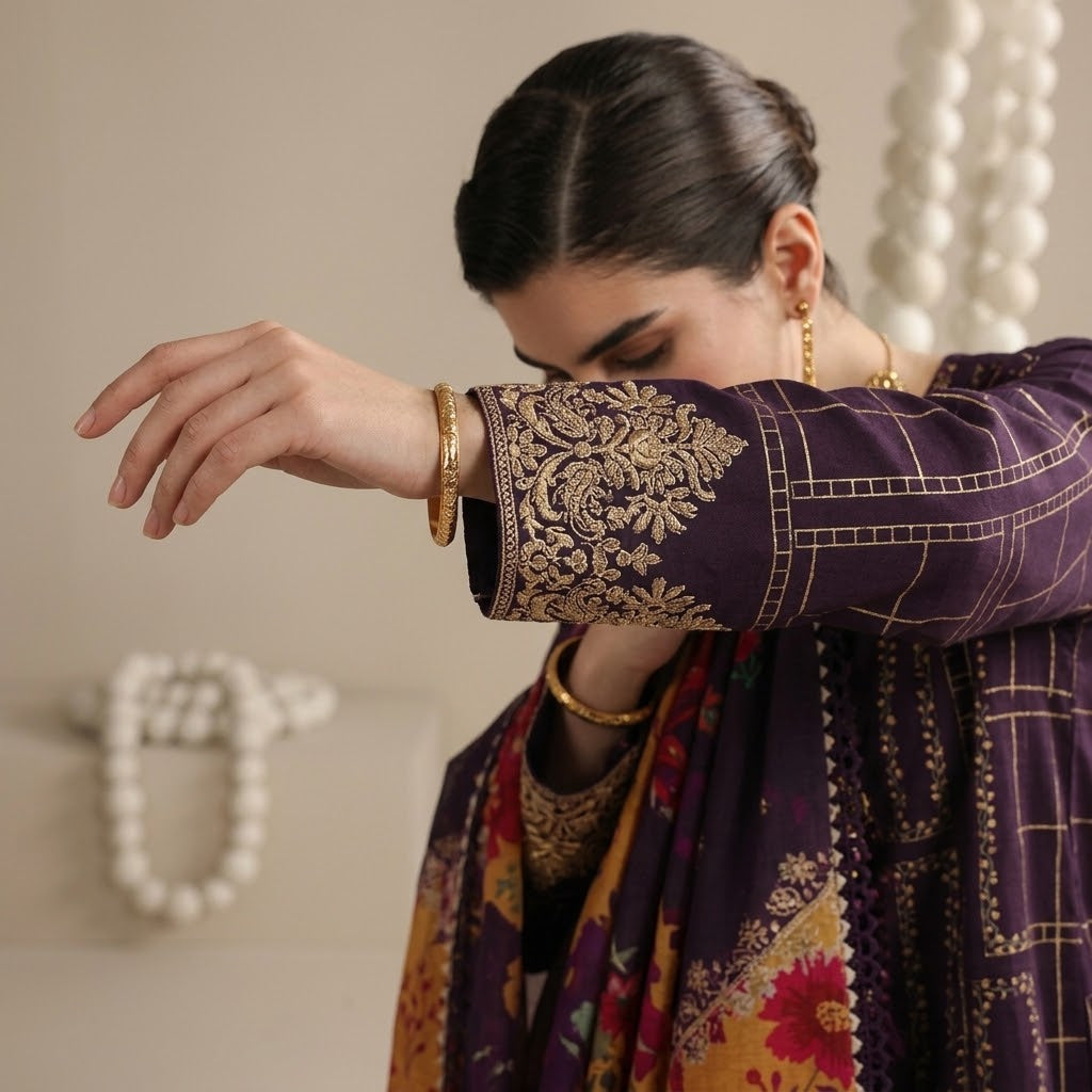 Premium Dhanak 3 Piece Embroidered Suit for Women
Dhanak Embroidered Shirt with Daman Patch
Dhanak Embroidered Sleeves for Women’s Winter Suit
Dhanak Plain Backside for Unstitched Suit
Digital Printed Poly Wool Shawl for Dhanak Suit
Dhanak Plain Trouser for Women’s Winter Suit