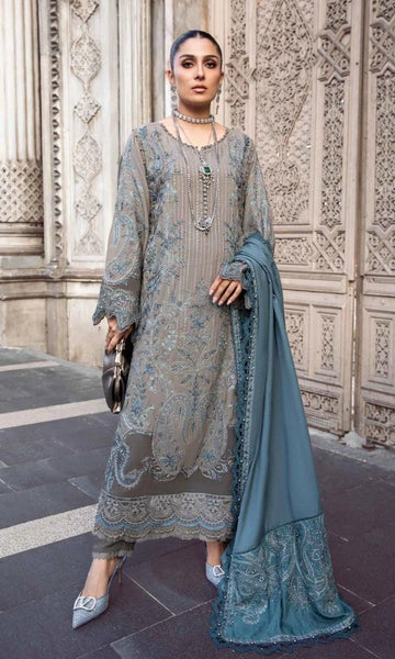 Dhanak 3pc unstitched heavy sequence embroidered suit with embroidered shawl