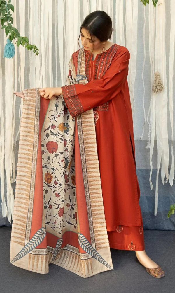 Dhanak 3pc unstitched embroidered suit
