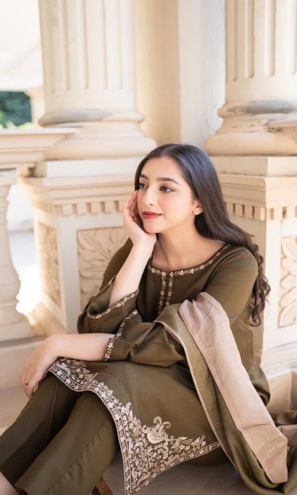 Dhanak 3pc unstitched embroidered shirt with embroidered sleeves