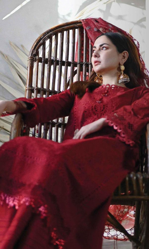 Lawn 3pc unstitched heavy chikankari embroidered suit with embroidered dupatta
