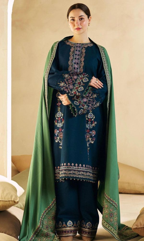 Dhanak 3pc unstitched heavy embroidered suit