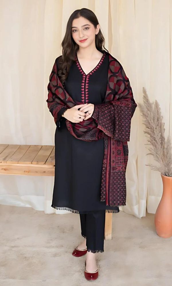 Dhanak3pc unstitched embroidered dress