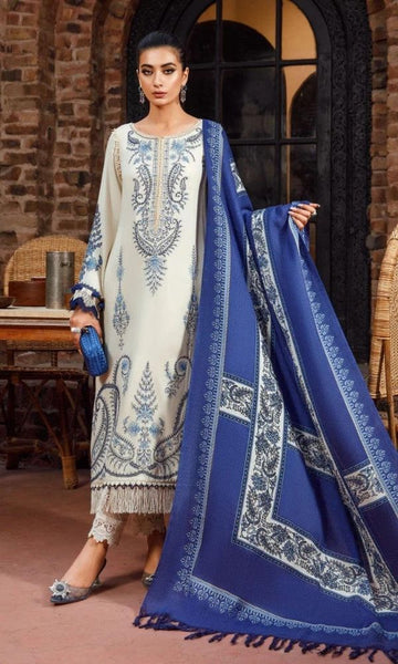 Dhanak 3pc unstitched heavy embroidered suit with digital printed wool shawl